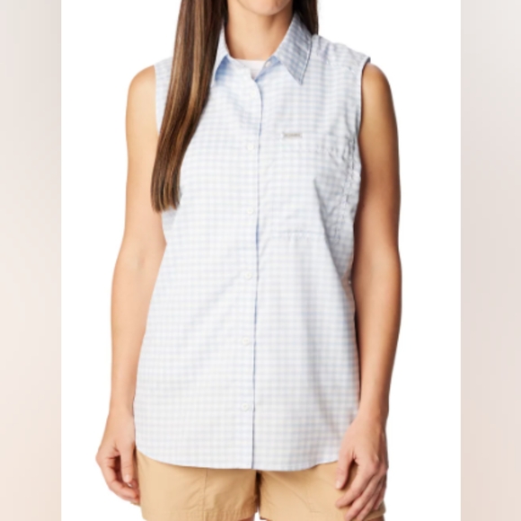 COLUMBIA Anytime Lite Sleeveless Shirt - Blue Gingham - Size S (NWT) - Picture 2 of 16